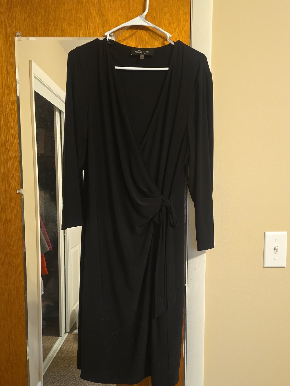 Women's Black Long-Sleeve Wrap Dress with Side Tie